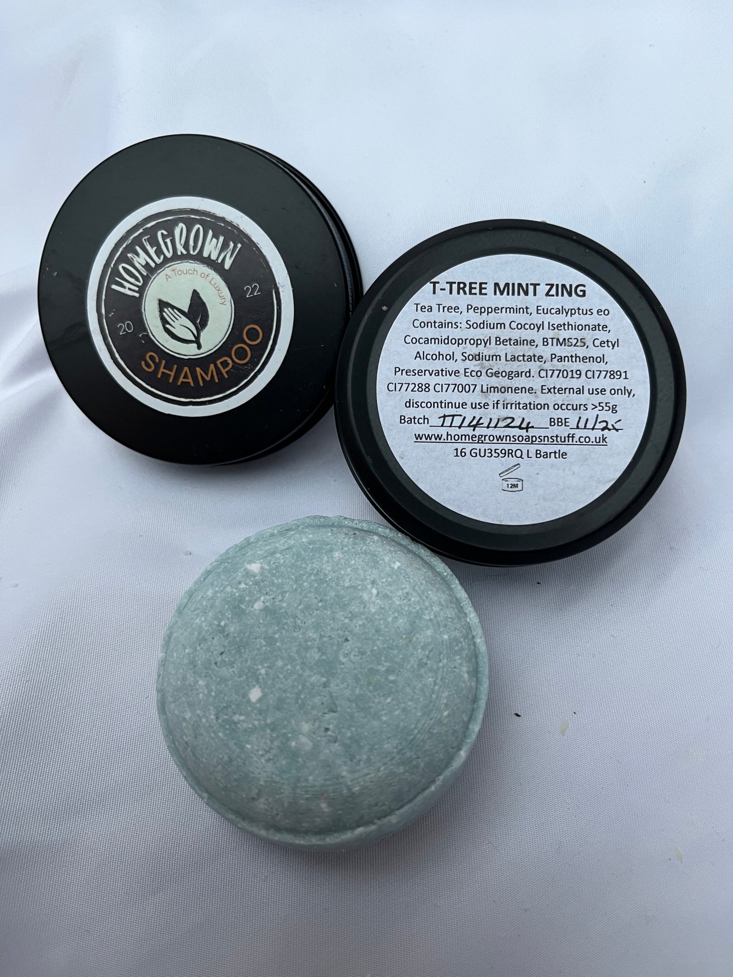 T-Tree Mint Zing Solid Shampoo Bar, plant based ingredients. Handmade in small batches.